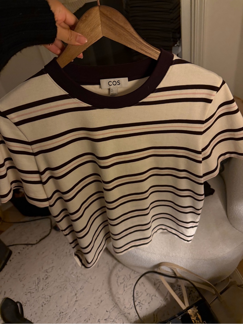 COS Cream & Dark Brown Striped Tee